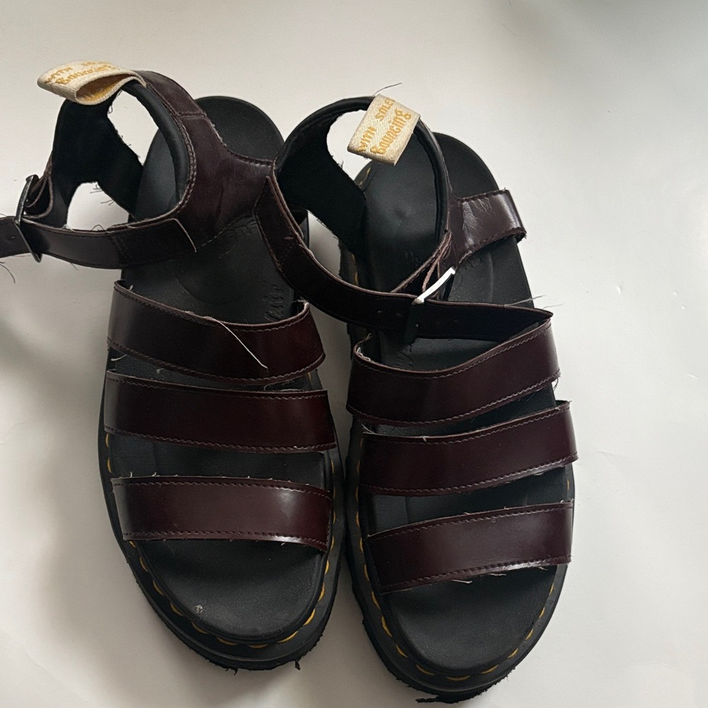 Dr. Martens Burgundy Patent Leather Multi-Strap Sandals